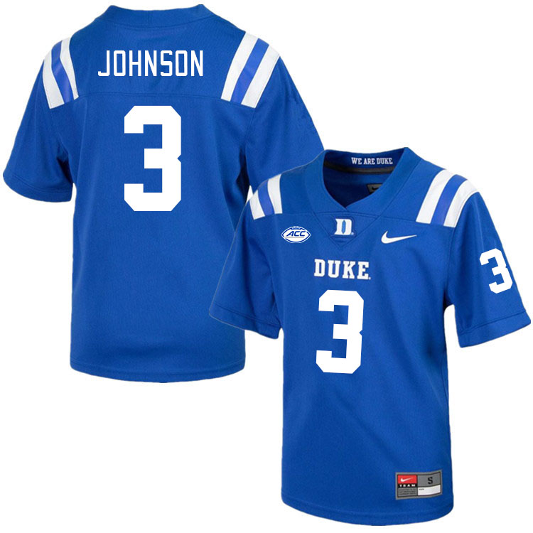 Men #3 Brandon Johnson Duke Blue Devils College Football Jerseys Stitched-Royal